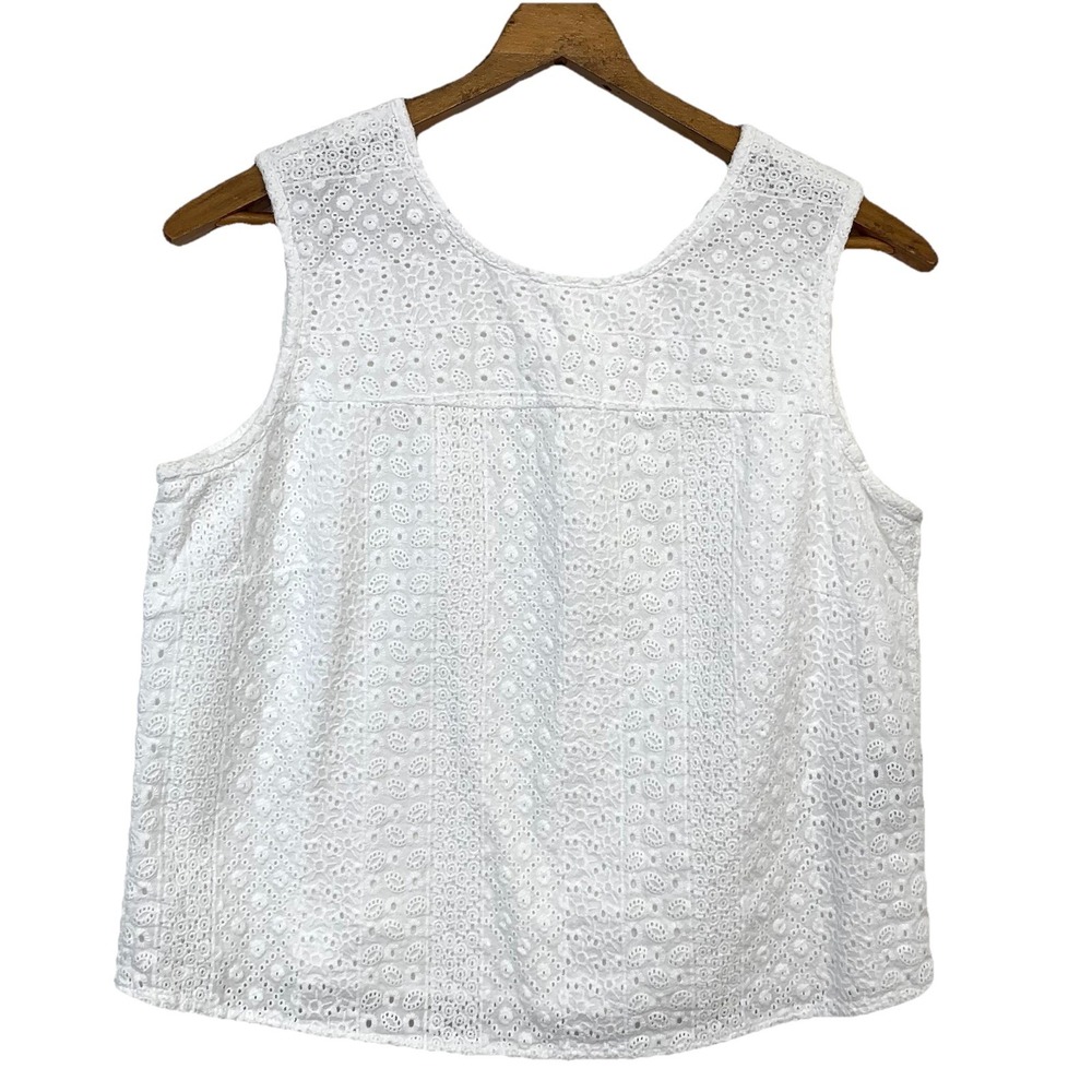 Lauren Ralph Lauren White Eyelet Top Woman MP  Sleeveless 100% Cotton Boxy Lined